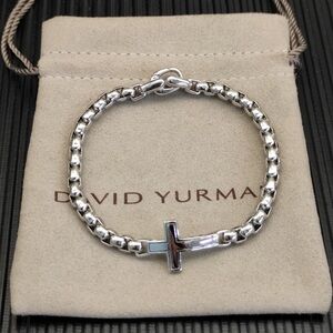 David Yurman Sterling Silver Cross Box Chain Bracelet | Unisex